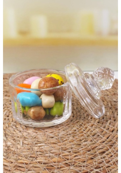 Lexroo Lüx Kristal Mini Cam Şekerlik & Cam Lokumluk, Kesme Cam Lüx Şekerlik 7.5cm 9.2cm - 06644 Çok Renkli