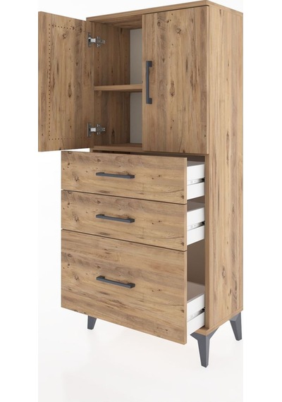 Hyperion Dolap 2 Raflı 3 Çekmeceli 2 Kapaklı 60x44x134 Çam-çam Çam