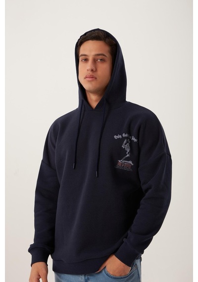 Polostate Erkek Ön Arka Age Of State Baskılı Sweatshirt Lacivert