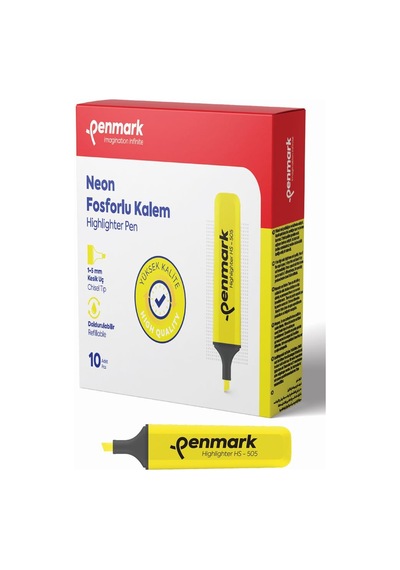 Penmark Neon Fosforlu İşaretleme Kalemi Sarı Fosforlu Kalem (10 L