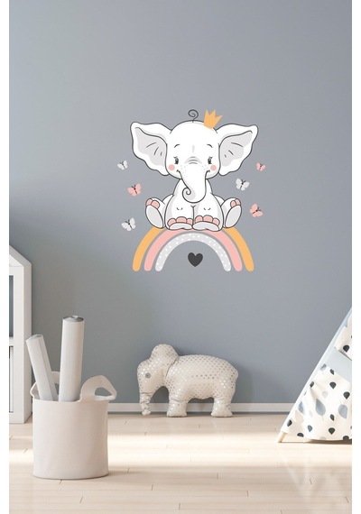 Sevimli Fil Ve Gökkuşağı Duvar Sticker