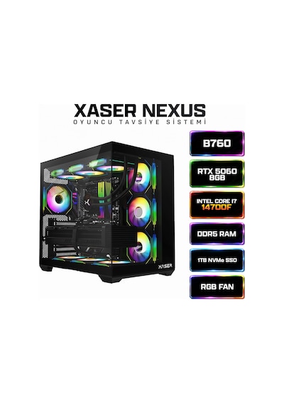 Xaser Nexus X30 i7-14700F 16 GB 1 TB M.2 NVMe SSD 8 GB RTX5060 Free Dos Masaüstü Oyuncu Bilgisayarı