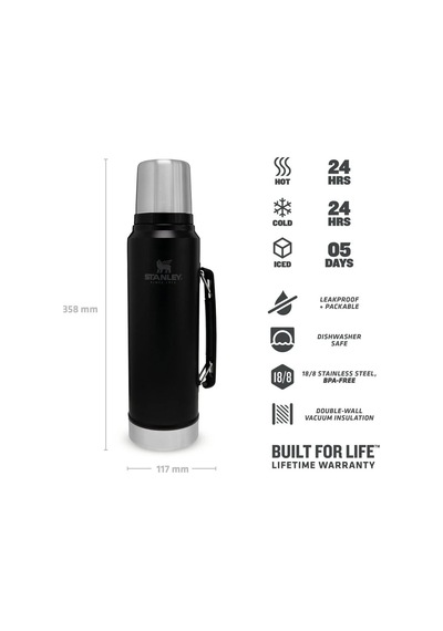 Stanley Legendary Klasik Vakumlu Paslanmaz Çelik Termos 1lt - Matte Black Pebble
