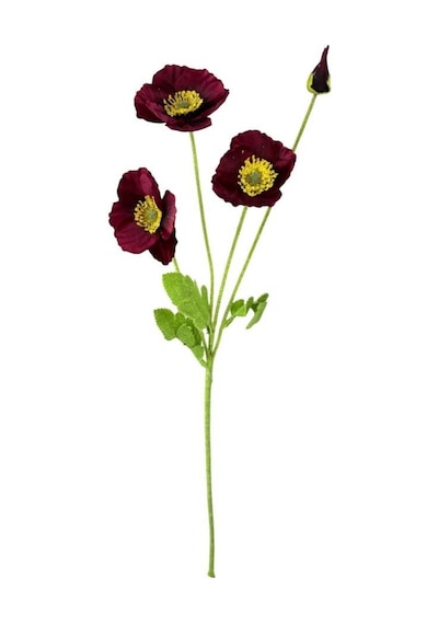 Yapay Çiçek Gelincik Çiçeği Sert Kumaş Bordo Renk 3 Çiçek 1 Tomurcuk 59cm