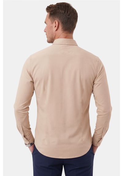 Rizzup Bej Slim Fit Kolay Ütülenebilir Açık Dik Yaka Likralı Erkek Gömlek 2602615
