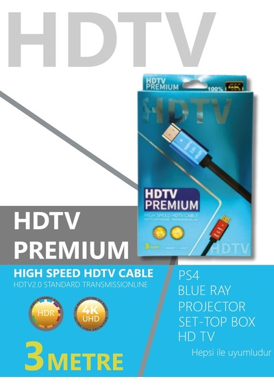 Hdtv Premium Yüksek Hızlı 4k Ultra Hd Hdmı 2.0 Ses Ve Görüntü Kablosu 3 Metre