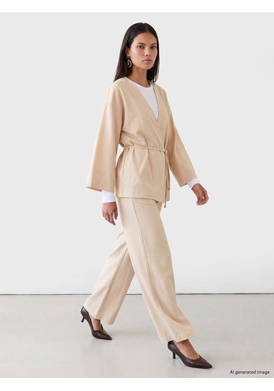 Lcw Modest Bej Kruvaze Yaka Kadın Tunik
