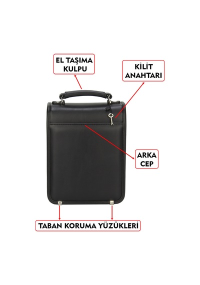 Dada Anahtarlı Kilit Mekanizmalı Siyah Renk Küçük Boy Piremium Erkek El Ve Omuz Çantası