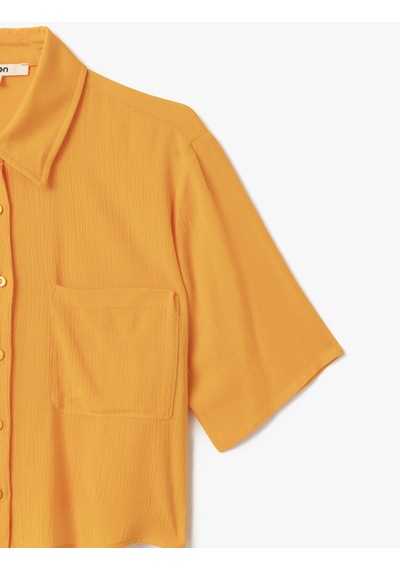 Koton Cep Detaylı Kısa Kollu Viskon Crop Oversize Gömlek Turuncu 5sak60244pw Turuncu