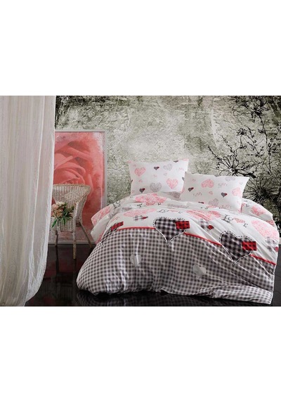 Çift Kişilik Lastikli Çarşaflı Pamuklu Nevresim Takımı Patchwork Love Diğer
