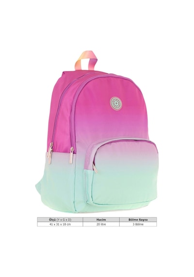 Kaukko Rainbow Kız Çocuk Üç Bölmeli İlkokul Ve Ortaokul Çantası - Pembe Yeşil Renk Geçişli - K1798 Pembe - Yeşil