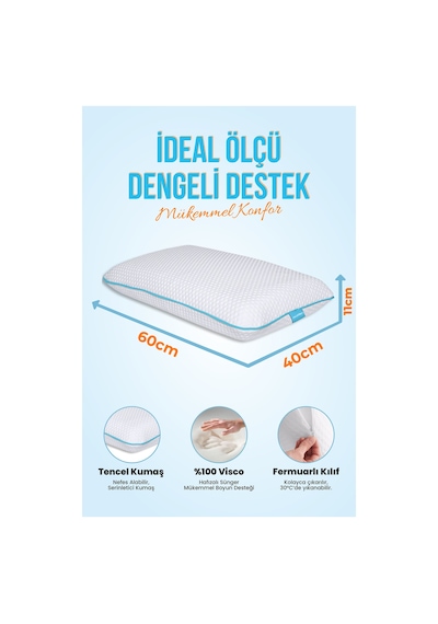 Viscofoam Lüks Hava Kanallı Ortopedik Yastık Visco Yastık 60x40x11cm