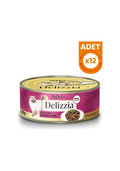 Reflex Plus Delizzia Sos İçinde Parça Etli Tavuklu Ve Ciğerli Yetişkin Konserve Kedi Maması 85 Gr 12 Adet
