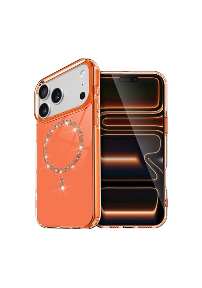 Newface - 810 - Apple iPhone Uyumlu 17 Pro Max Live Diamond Magsafe Kapak - Csmo-tex - - Turuncu