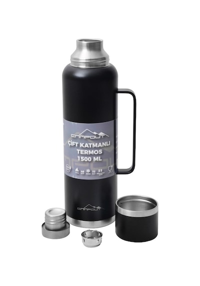 Nurgaz Campout Çift Katmanlı Termos 1500 ML Siyah