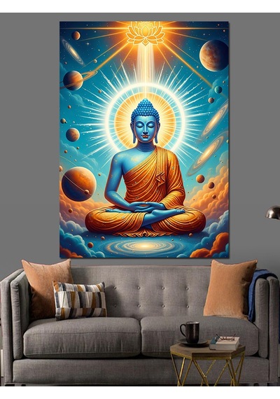 Ahşap Tablo Uzayda Meditasyon Yapan Buda