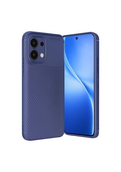 Oppo A6 Pro Uyumlu Karbon Fiber Desenli Auto Focus Lens Korumalı Şık Kılıf Lacivert
