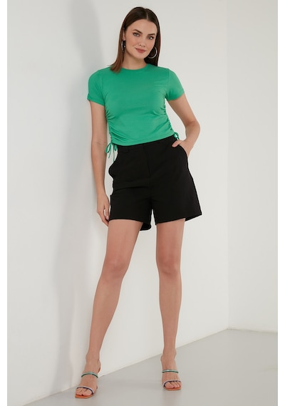 Lela Yanlardan Büzgülü Kısa Kollu Crop Bayan Bluz 5864010 Benetton