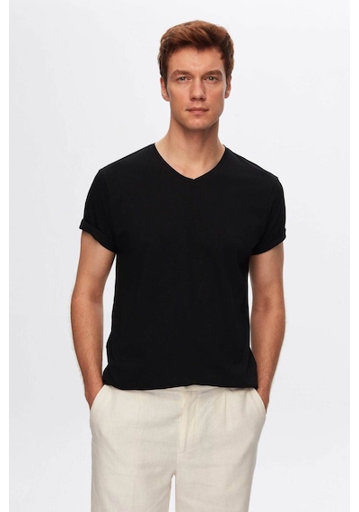 D's Damat Ds Damat Siyah V Yaka %100 Pamuk T-shirt 4HC141996755M Siyah
