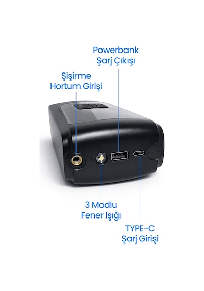 Dijital Ekranlı Şarjlı Araç Hava Kompresörü Ledli Powerbank Lastik Top Yatak Şişirme Pompası 150psi Diğer