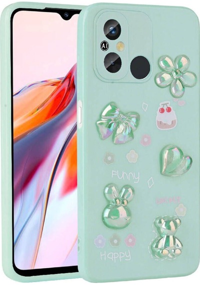 Xiaomi Redmi 12c Kılıf Kabartma Figürlü Parlak Zore Toys Silikon Kapak Light Green