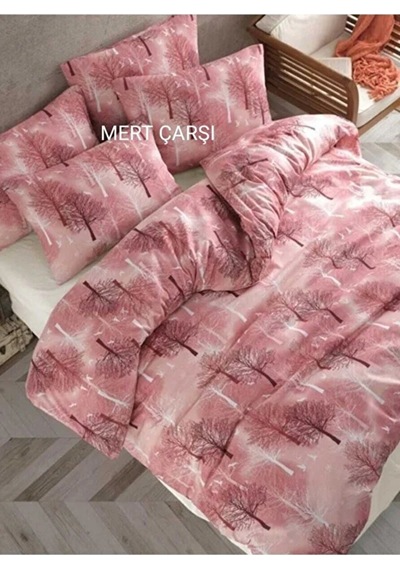 Lionas Çift Kişilik Ağaç Desen Yorgan Kılıfı 2 Adet Yastık Kılıfı Kırmızı