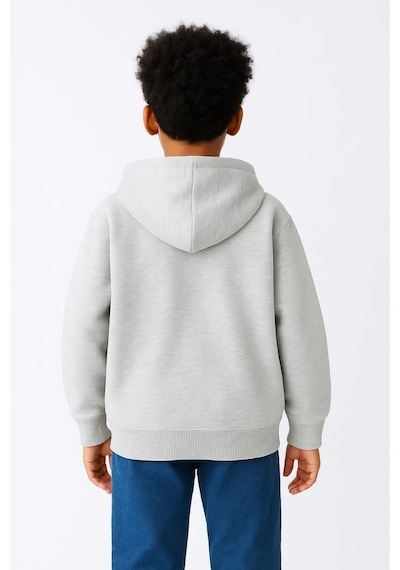 Erkek Çocuk Kapüşonlu Kanguru Cepli Tam Fermuarlı Hırka Sweatshirt - Gri