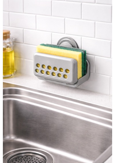 Vantuzlu Sünger Tutucu Lavabo İçi Duvara Yapışan Delikli Mutfak Sünger Askısı Organizer