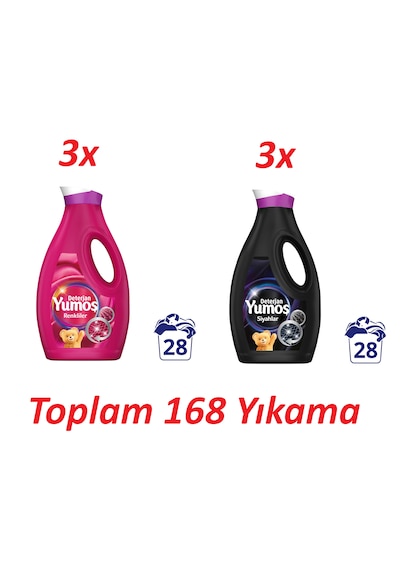 Yumoş Sıvı Bakım Deterjanı 6'lı Dev Fırsat Paketi - 3 Adet Siyahlar & 3 Adet Renkliler 1690 Ml X 6 - Toplam 168 Yıkama 1690 ML