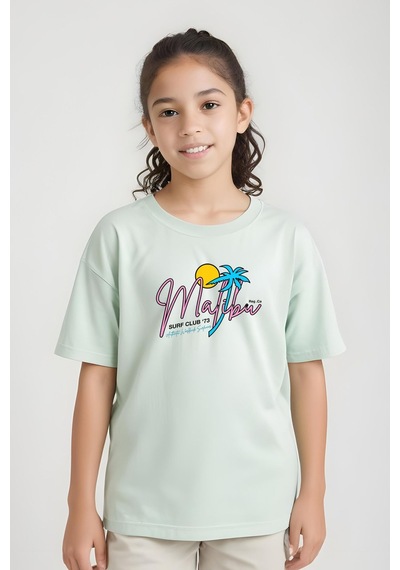 Fyk Kids Kız Çocuk Basic Malibu Baskılı T-shirt Mint Yeşili