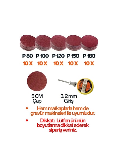 52 Parça Mini Cırt Zımpara Pimli Matkap Gravür Uyumlu 3.2 Mm Zımpara Seti