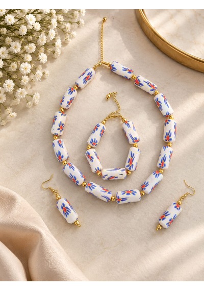 Fimo Boncuk-kolye-bileklik-küpe Seti-hediyelik Takı Seti Çok Renkli