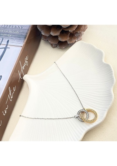 Çift Halka Kolye Tamtur Taşlı 316l Paslanmaz Çelik Kolye Gold Silver 41+5cm Altın - Gümüş Çift Halka Kolye Tamtur Taşlı 316l Paslanmaz Çelik Kolye Gold Silver 41+5cm Altın - Gümüş