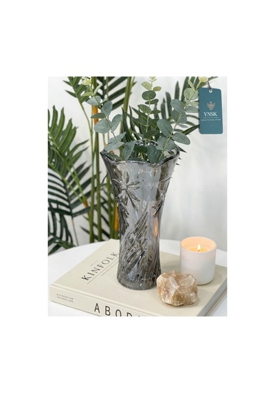 Chacha Home Luxury Irıs Cam Vazo, Masa Dekorasyonu Çiçeklik, Aranjman 22 Cm Füme