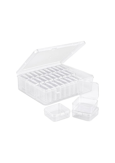 24'lü Plastik Şeffaf Saklama Kutusu 24 Küçük + 1 Büyük Kutulu Set Beyaz