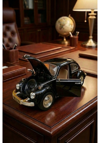 Nostaljik Beetle Vosvos Oyuncak Araba - 17cm Büyük Boy - Sesli Işıklı Ve Sürtmeli - Siyah Model Çok Renkli