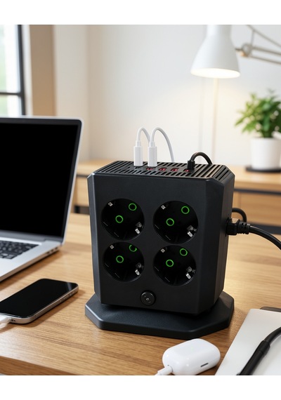 8'li Dikey Çoklu Priz 4 Usb 2 Type-c Girişli Akım Korumalı Uzatma Prizi 2 m