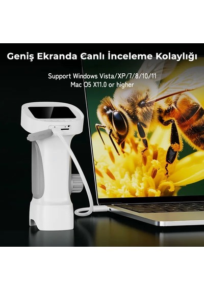 395 Gri Taşınabilir Dijital Çocuk Mikroskobu - 2.4 İnç Ips Ekranlı, 1080p Full Hd, 1000x Zoom, 8 Led Işıklı Eğitici Bilim Kiti