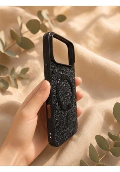 İphone 17/18 Promax Ortak Uyumlu Simli Magsafe Özellikli Kılıf Siyah