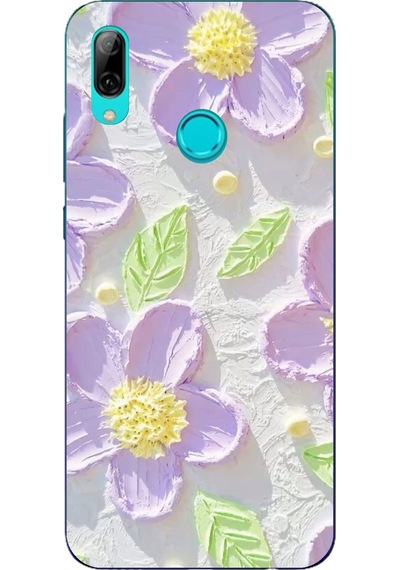Huawei P Smart 2019 Uyumlu Mor Papatyalar Sulu Boya Baskılı Silikon Kılıf Renkli