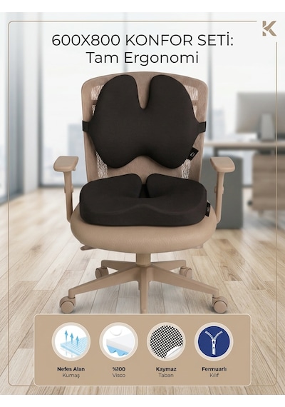 Yeni Nesil Visco Ortopedik Ergonomik Oturma Ve Bel Destek Minderi Ve Sırtlık 2 Li Set 1
