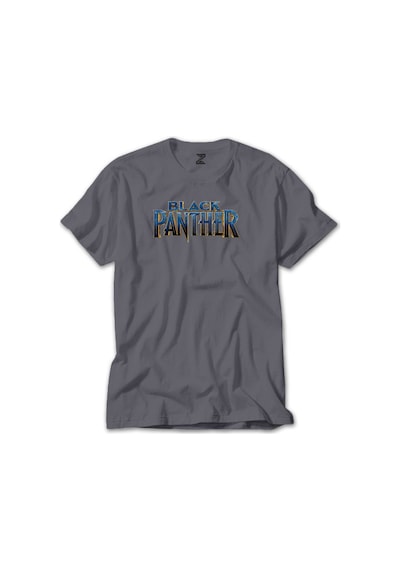 Black Panter Blue Text Gri Tişört Gri