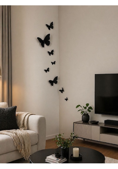 Siyah Kelebek Duvar Dekoru 8 Li Ev Dekorasyonu Hediye Alternatifi Salon Balkon Duvar Süsü