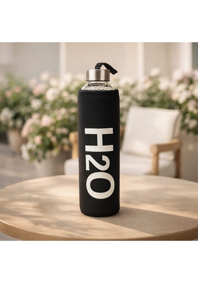 H2o Kılıflı Cam Matara - Şeffaf / Siyah - 750 Ml Çok Renkli