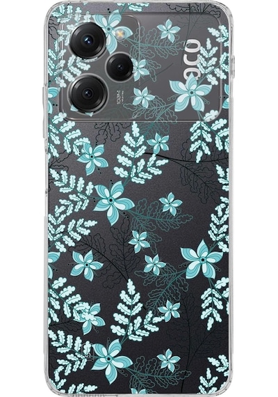 Poco X5 Pro Kamera Korumalı Kapak Floral Su Yeşili Tasarımlı Şeffaf Kılıf
