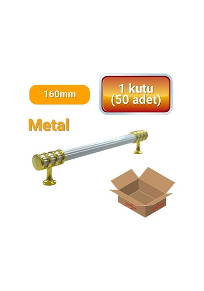 50 Adet Halka Boru Çizgili Altın Beyaz Metal Mobilya Kulpu 160mm Beyaz - Altın