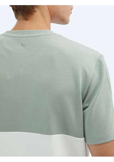 Kip Yeşil Düz Bisiklet Yaka T-shirt Yeşil