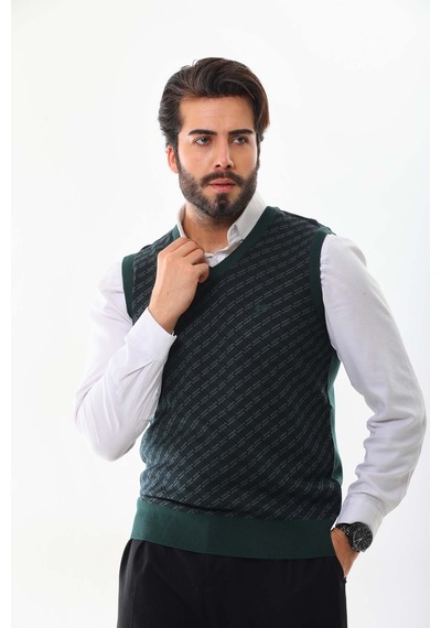 Pelikan Erkek V Yaka Desenli Süveter 7623 Yeşil