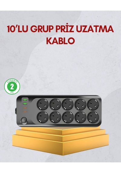 10 Prizli Uzatma Kablosu Termal Koruma Usb Type-c Hızlı Şarj 2500w 1