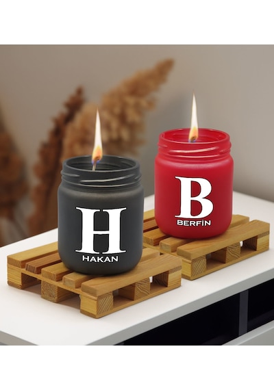 Bk Gift Kişiye Özel Dtf İsimli 2 Li Siyah Ve Kırmızı Renkli Cam Kavanozda Kokulu Mum-2, Arkadaşa Hediye, Sevgiliye Hediye